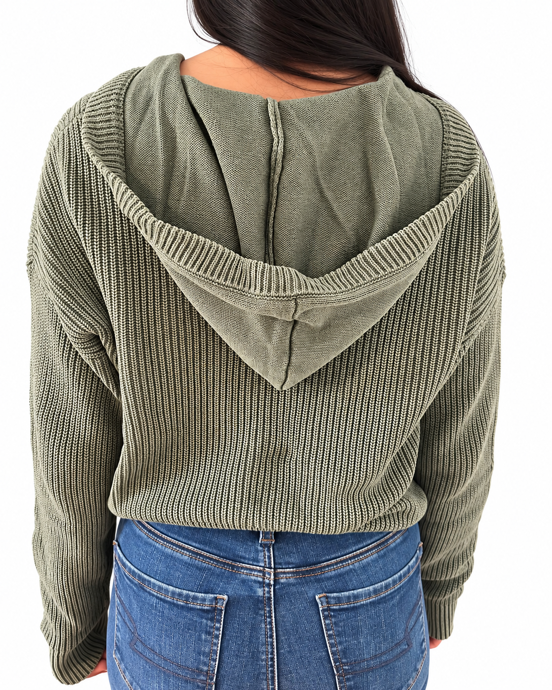 Mist Green Washed Hooded Sweater
