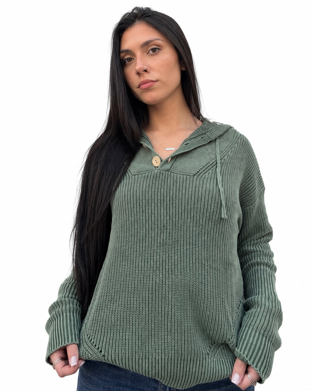 Mist Green Washed Hooded Sweater