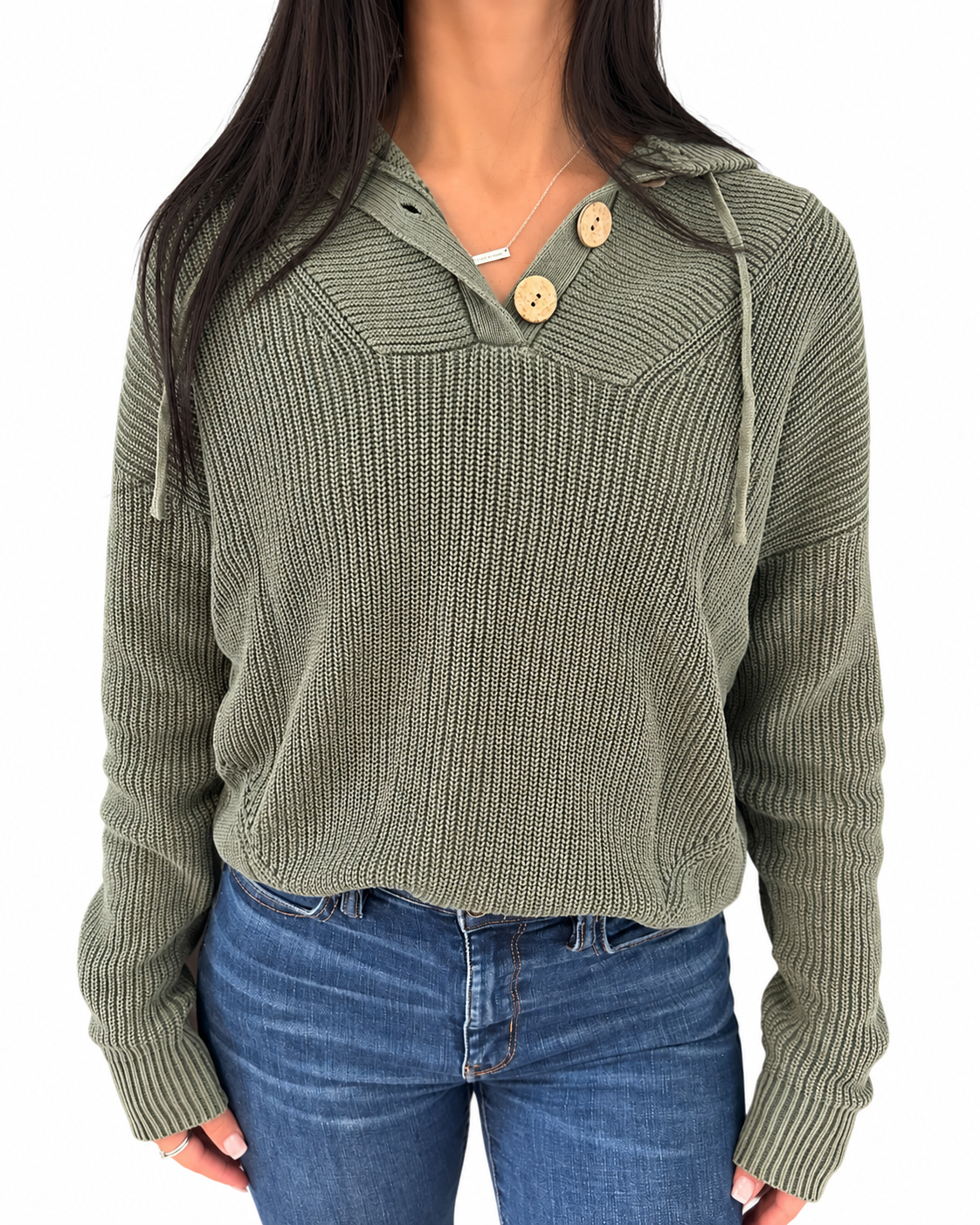 Mist Green Washed Hooded Sweater